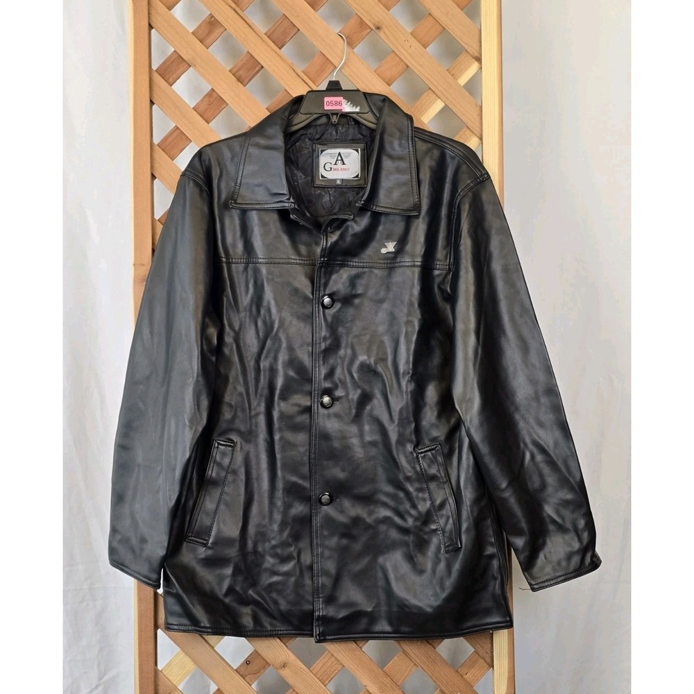 G A Milano Black Faux Leather Button Up Jacket Men Size XL New Collection
